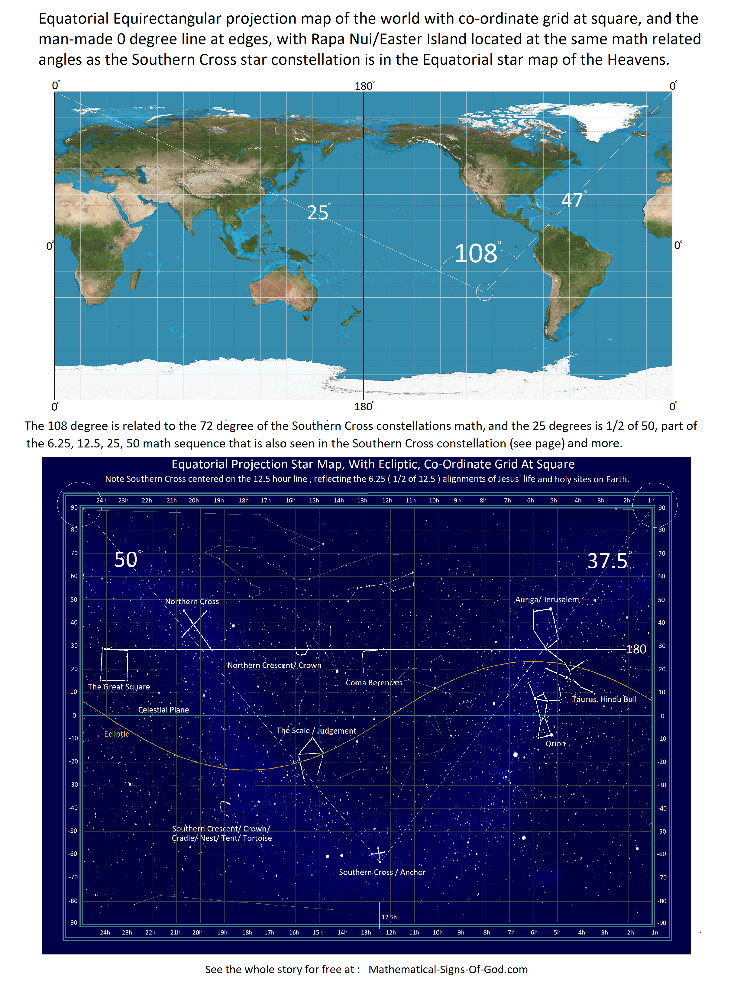 Equirectangular Constellations Easter Island in an Equatorial Equirectangular projection map with co ...
